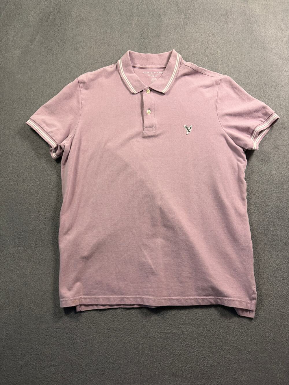 American Eagle Polo Shirt Mens Large Pink Tipped Collar Short Sleeve Superflex